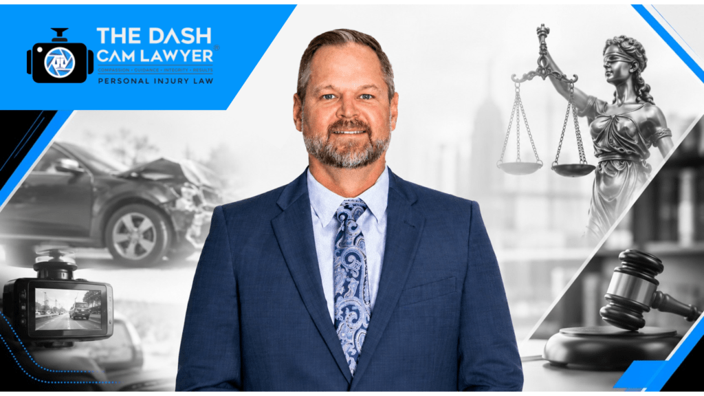 Best personal injury lawyer in Palm Beach County attorney Shannon Sagan of The DashCam Lawyer. The backdrop includes grayscale images of a car accident, dash cam footage, Lady Justice statue, and a courtroom gavel, representing personal injury and accident cases