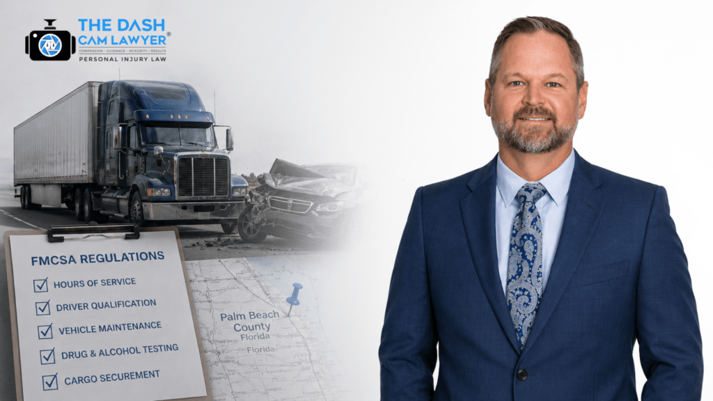 Federal Motor Carrier Safety Administration FMCSA regulations applied to a truck accident case in Palm Beach County Florida by The DashCam Lawyer attorney Shannon Sagan