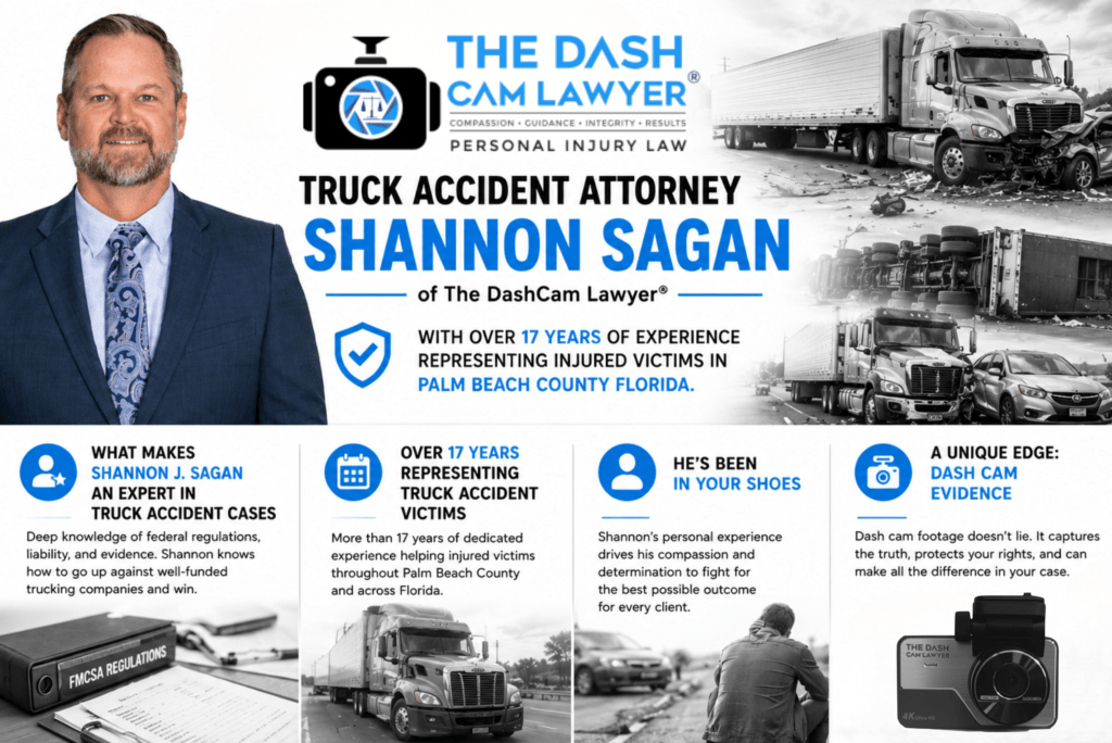 Truck accident attorney Shannon Sagan of The DashCam Lawyer with over 17 years of experience representing injured victims in West Palm Beach and Palm Beach County Florida