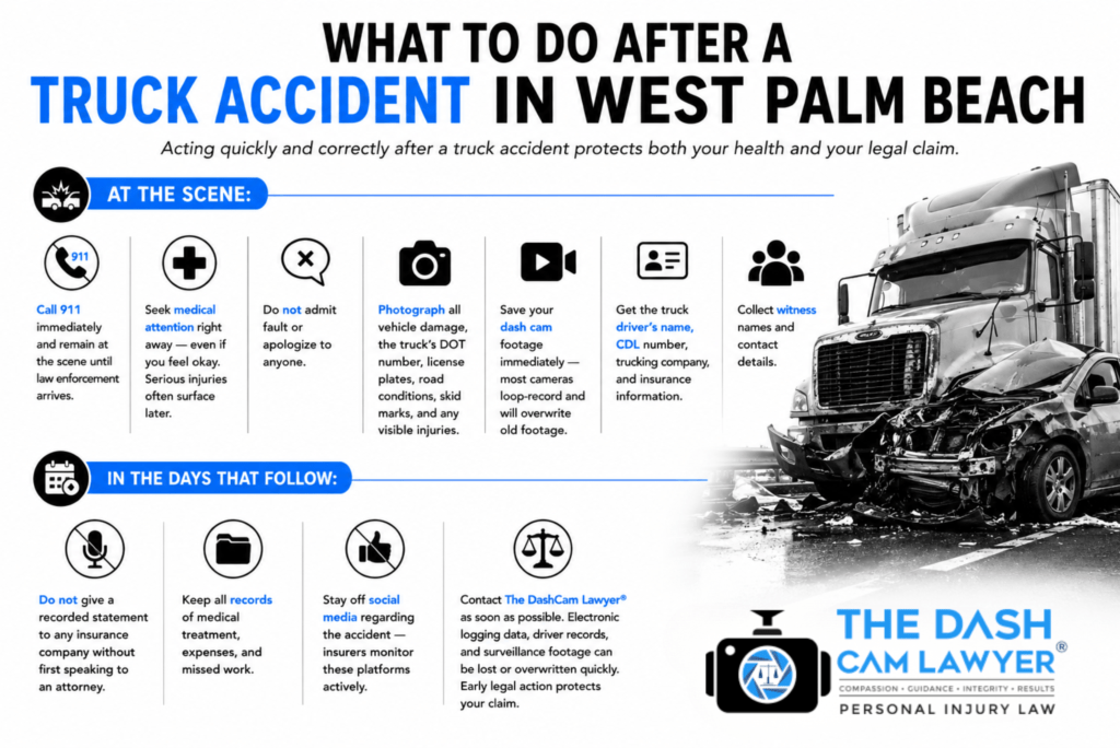 Steps to take after a truck accident in West Palm Beach Florida as advised by expert truck accident attorney Shannon Sagan of The DashCam Lawyer