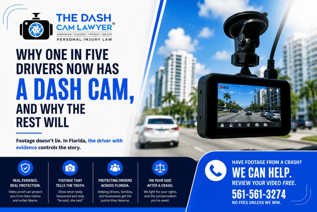 Dash cam mounted on a car windshield showing how dash cam footage can provide evidence after a Florida car accident