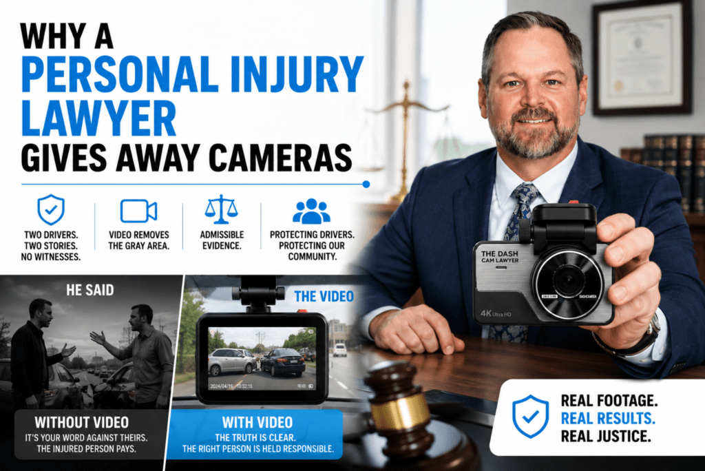 Shannon J. Sagan, The Dash Cam Lawyer®, holding a dashcam to demonstrate how video evidence helps prove fault in Palm Beach County and Florida car accident injury claims