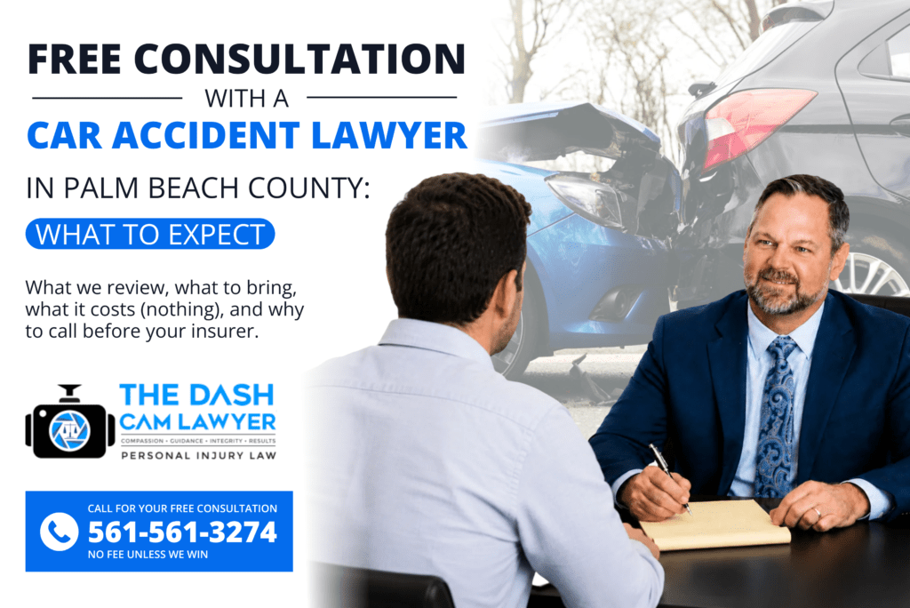 Free car accident lawyer consultation in Palm Beach County with The Dash Cam Lawyer
