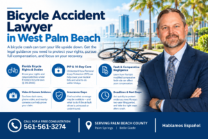 West Palm Beach bicycle accident lawyer with information on PIP coverage, bicycle rights, comparative fault, insurance gaps, and preserving video evidence after a bike crash.