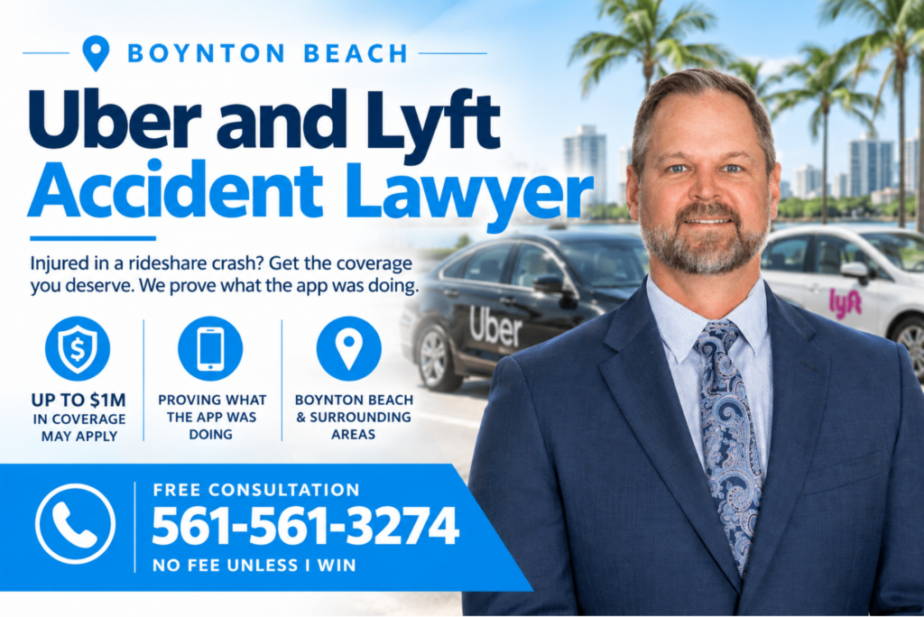Boynton Beach Uber and Lyft accident lawyer with rideshare vehicles and coverage information for injured passengers in Florida