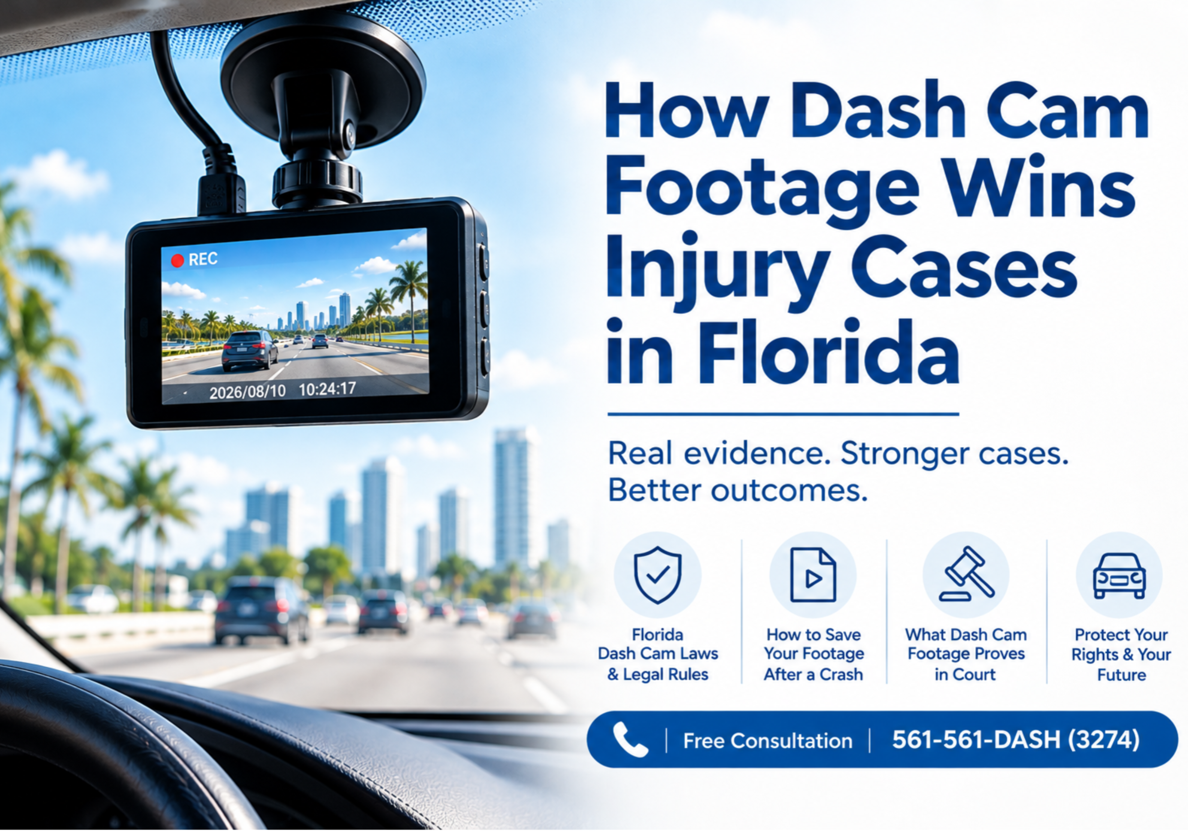 Dash cam footage on Florida highway illustrating how video evidence can support a car accident injury claim